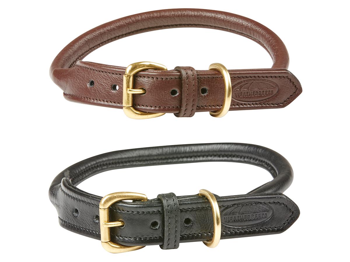 black rolled leather dog collar